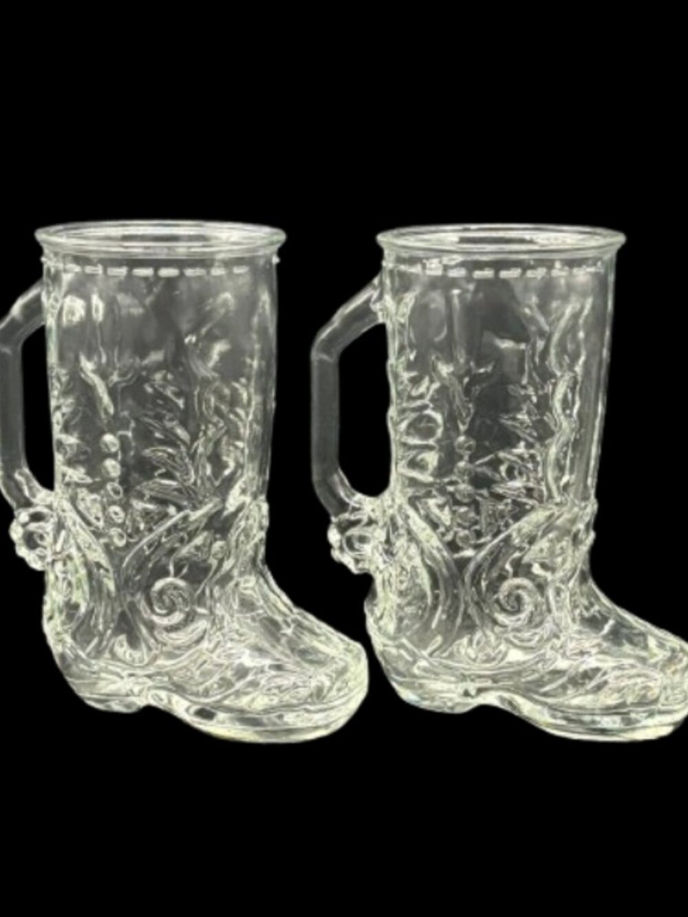 Vintage LIBBY of Canada Western Cowboy Boot Glass Beer Stein Mugs Set of 2